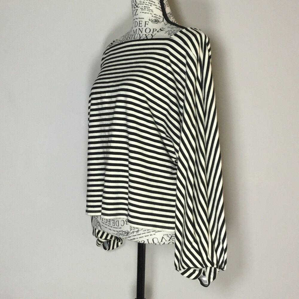 Tibi black cream striped top 3/4 pattern sleeve square neck coastal classy M - Picture 3 of 6